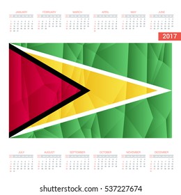 2016 Calendar - Guyana Country Flag Banner - Happy new Year calendar template - Week starts with Sunday - Vector illustration