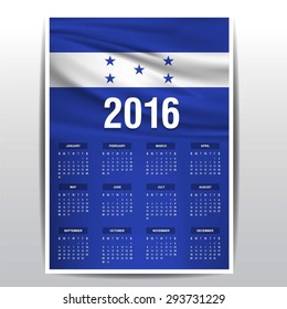 2016 Calendar - Honduras Country Flag Banner - Happy new Year calendar template - Week starts with Sunday - Vector illustration