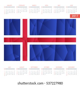 2016 Calendar - Iceland Country Flag Banner - Happy new Year calendar template - Week starts with Sunday - Vector illustration