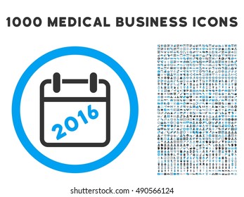 2016 Calendar icon with 1000 medical business gray and blue vector pictographs. Clipart style is flat bicolor symbols, white background.