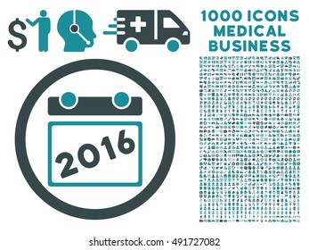 2016 Calendar icon with 1000 medical commercial soft blue vector pictograms. Design style is flat bicolor symbols, white background.