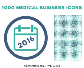 2016 Calendar icon with 1000 medical commerce cobalt and cyan vector design elements. Collection style is flat bicolor symbols, white background.