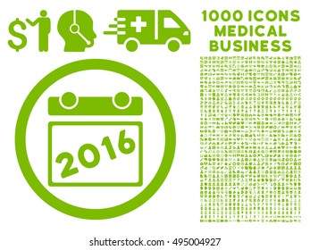 2016 Calendar icon with 1000 medical business eco green vector design elements. Design style is flat symbols, white background.