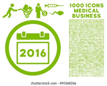 2016 Calendar icon with 1000 medical commercial eco green vector design elements. Design style is flat symbols, white background.