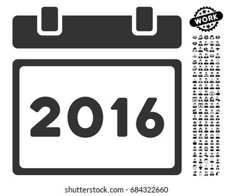 2016 Calendar icon with black bonus job pictograph collection. 2016 Calendar vector illustration style is a flat gray iconic symbol for web design, app user interfaces.