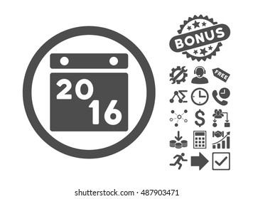 2016 Calendar icon with bonus pictogram. Vector illustration style is flat iconic symbols, gray color, white background.