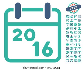 2016 Calendar icon with bonus calendar and time management clip art. Vector illustration style is flat iconic bicolor symbols, cobalt and cyan colors, white background.