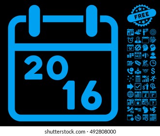 2016 Calendar icon with bonus calendar and time management clip art. Vector illustration style is flat iconic symbols, blue color, black background.