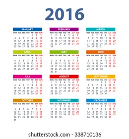 2016 Calendar - illustration art vector color design