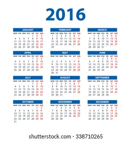 2016 Calendar - illustration art vector color design