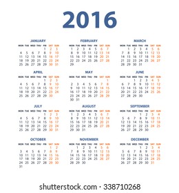 2016 Calendar - illustration art vector color design