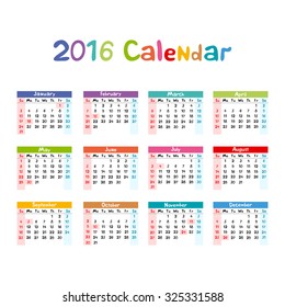 2016 Calendar - illustration vector kids hand made art