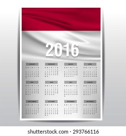 2016 Calendar - Indonesia Country Flag Banner - Happy new Year calendar template - Week starts with Sunday - Vector illustration
