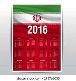 2016 Calendar - Iran Country Flag Banner - Happy new Year calendar template - Week starts with Sunday - Vector illustration