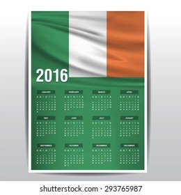 2016 Calendar - Ireland Country Flag Banner - Happy new Year calendar template - Week starts with Sunday - Vector illustration