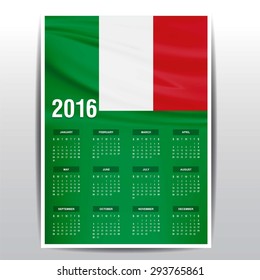 2016 Calendar - Italy Country Flag Banner - Happy new Year calendar template - Week starts with Sunday - Vector illustration