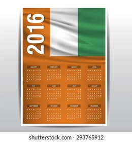 2016 Calendar - Ivory Coast Country Flag Banner - Happy new Year calendar template - Week starts with Sunday - Vector illustration