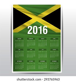 2016 Calendar - Jamaica Country Flag Banner - Happy new Year calendar template - Week starts with Sunday - Vector illustration