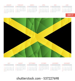 2016 Calendar - Jamaica Country Flag Banner - Happy new Year calendar template - Week starts with Sunday - Vector illustration