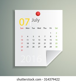 2016 Calendar :July 2016