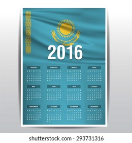 2016 Calendar - Kazakhstan Country Flag Banner - Happy new Year calendar template - Week starts with Sunday - Vector illustration