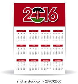 2016 Calendar - Kenya Country Flag Banner - Happy new Year calendar template - Week starts with Sunday - Vector illustration