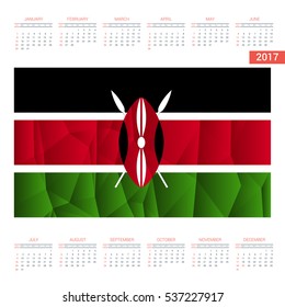 2016 Calendar - Kenya Country Flag Banner - Happy new Year calendar template - Week starts with Sunday - Vector illustration