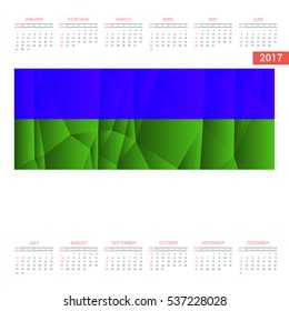 2016 Calendar -Komi Country Flag Banner - Happy new Year calendar template - Week starts with Sunday - Vector illustration