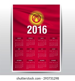 2016 Calendar - Kyrgyzstan Country Flag Banner - Happy new Year calendar template - Week starts with Sunday - Vector illustration