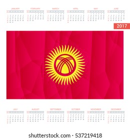 2016 Calendar - Kyrgyzstan Country Flag Banner - Happy new Year calendar template - Week starts with Sunday - Vector illustration

