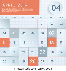 2016 Calendar Layout : Vector Illustration