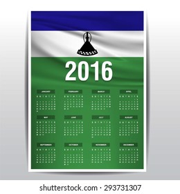 2016 Calendar - Lesotho Country Flag Banner - Happy new Year calendar template - Week starts with Sunday - Vector illustration