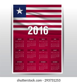 2016 Calendar - Liberia Country Flag Banner - Happy new Year calendar template - Week starts with Sunday - Vector illustration