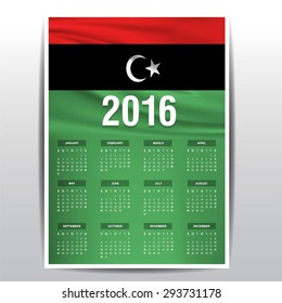 2016 Calendar - Libya Country Flag Banner - Happy new Year calendar template - Week starts with Sunday - Vector illustration