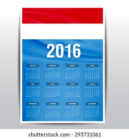 2016 Calendar - Luxembourg Country Flag Banner - Happy new Year calendar template - Week starts with Sunday - Vector illustration