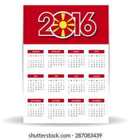 2016 Calendar - Macedonia Country Flag Banner - Happy new Year calendar template - Week starts with Sunday - Vector illustration