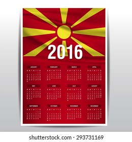 2016 Calendar - Macedonia Country Flag Banner - Happy new Year calendar template - Week starts with Sunday - Vector illustration