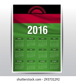 2016 Calendar - Malawi Country Flag Banner - Happy new Year calendar template - Week starts with Sunday - Vector illustration
