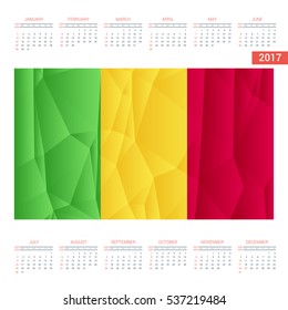 2016 Calendar - Mali Country Flag Banner - Happy new Year calendar template - Week starts with Sunday - Vector illustration

