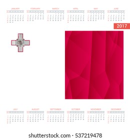 2016 Calendar - Malta Country Flag Banner - Happy new Year calendar template - Week starts with Sunday - Vector illustration

