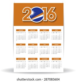 2016 Calendar - Marshall Islands Country Flag Banner - Happy new Year calendar template - Week starts with Sunday - Vector illustration
