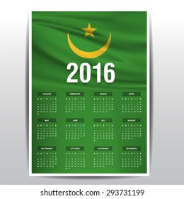 2016 Calendar - Mauritania Country Flag Banner - Happy new Year calendar template - Week starts with Sunday - Vector illustration