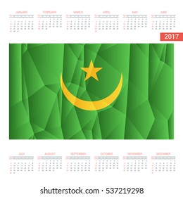 2016 Calendar - Mauritania Country Flag Banner - Happy new Year calendar template - Week starts with Sunday - Vector illustration

