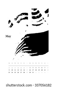 2016 Calendar May. Ready to print A3 format. The sounds of the year. Hand drawn grayscale spot illustrations. Full vector EPS 10.