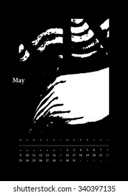 2016 Calendar May. The sounds of the year. Hand drawn grayscale spot illustrations. Full vector EPS 10.
