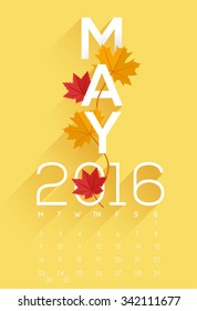 2016 Calendar : May : Typography And Decorative items : Vector Illustration