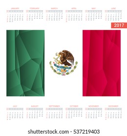 2016 Calendar - Mexico Country Flag Banner - Happy new Year calendar template - Week starts with Sunday - Vector illustration

