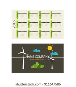 2016 calendar, Modern business card template with nature background. Vector illustration.