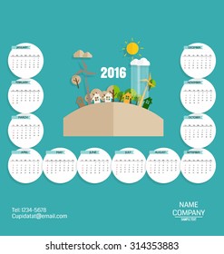 2016 calendar, Modern business card template with nature background. Vector illustration.