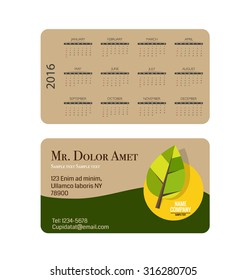 2016 calendar, Modern business card template with nature background. Vector illustration.